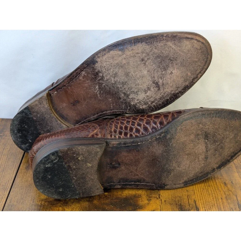 DAVANZATI Genuine Alligator Cap Toe Dress Shoes Men's US 8.5 D Brown Made Italy